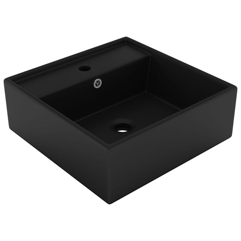Load image into Gallery viewer, Vidaxl wastafel met overloop vierkant 41x41 cm keramiek matzwart