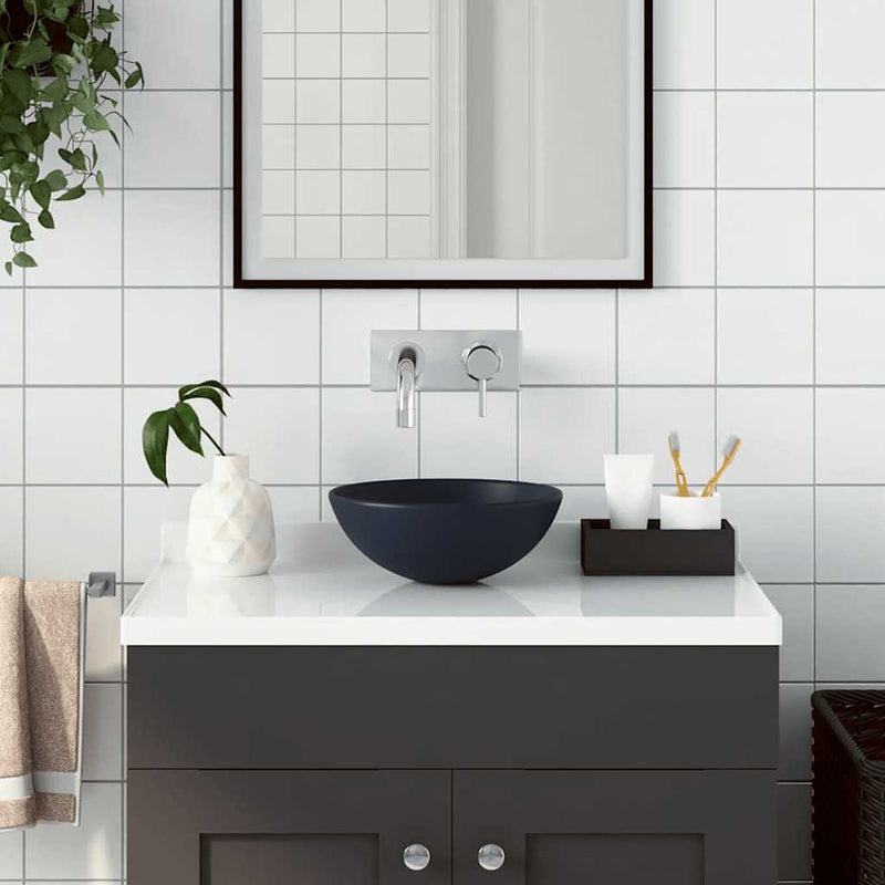 Load image into Gallery viewer, Vidaxl wastafel rond keramiek donkerblauw