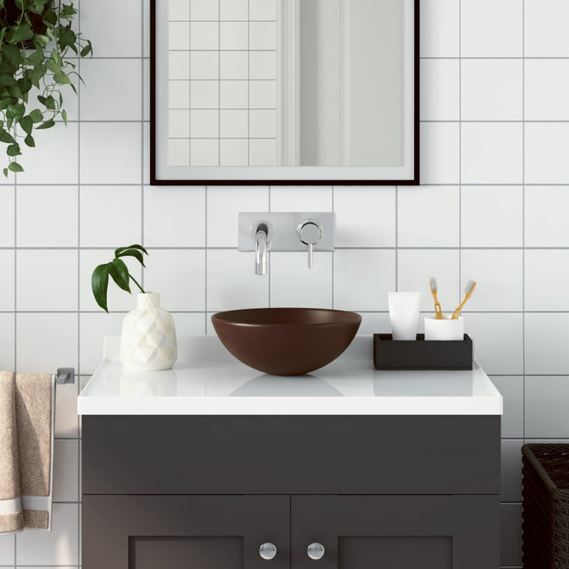 Load image into Gallery viewer, Vidaxl wastafel rond keramiek donkerbruin