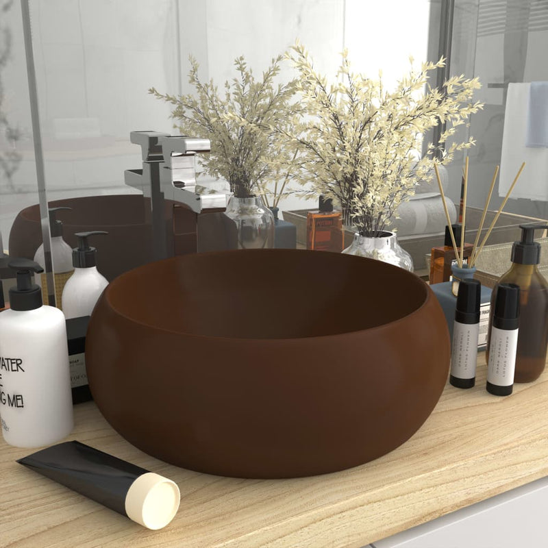 Load image into Gallery viewer, Vidaxl wastafel rond 40x15 cm keramiek mat donkerbruin