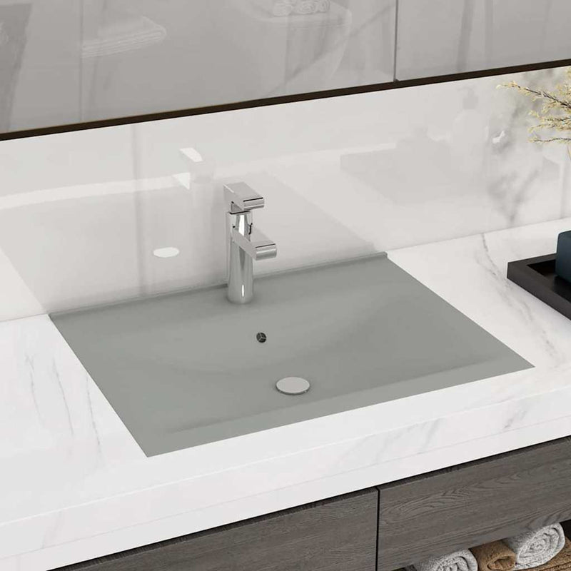 Load image into Gallery viewer, Vidaxl wastafel met kraangat 60x46 cm keramiek mat lichtgrijs