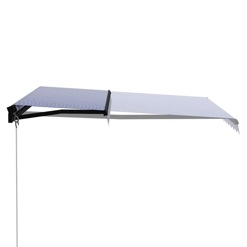 Load image into Gallery viewer, Vidaxl luifel handmatig uittrekbaar met led 300x250 cm blauw en wit