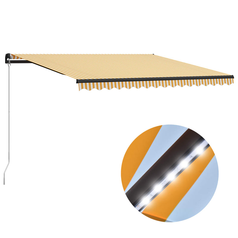 Load image into Gallery viewer, VidaXL Luifel handmatig uittrekbaar met LED 400x300 cm geel en wit
