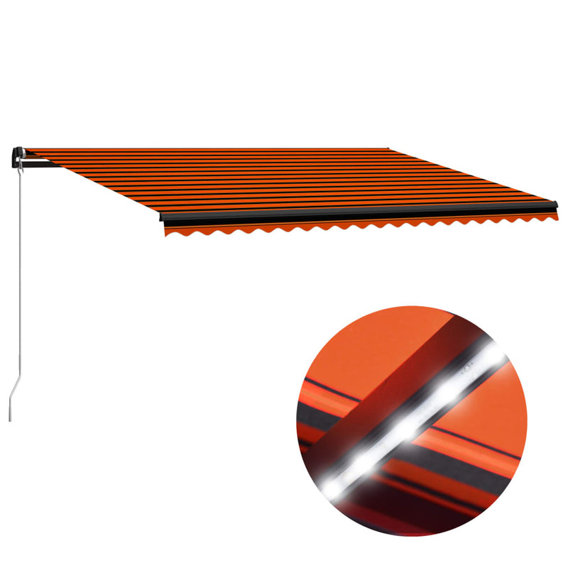 Load image into Gallery viewer, VidaXL Luifel handmatig uittrekbaar met LED 500x300 cm oranje en bruin