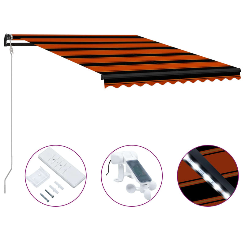 Load image into Gallery viewer, VidaXL Luifel uittrekbaar met windsensor LED 350x250 cm oranje bruin