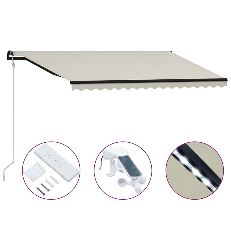 Load image into Gallery viewer, VidaXL Luifel uittrekbaar met windsensor en LED 400x300 cm crème