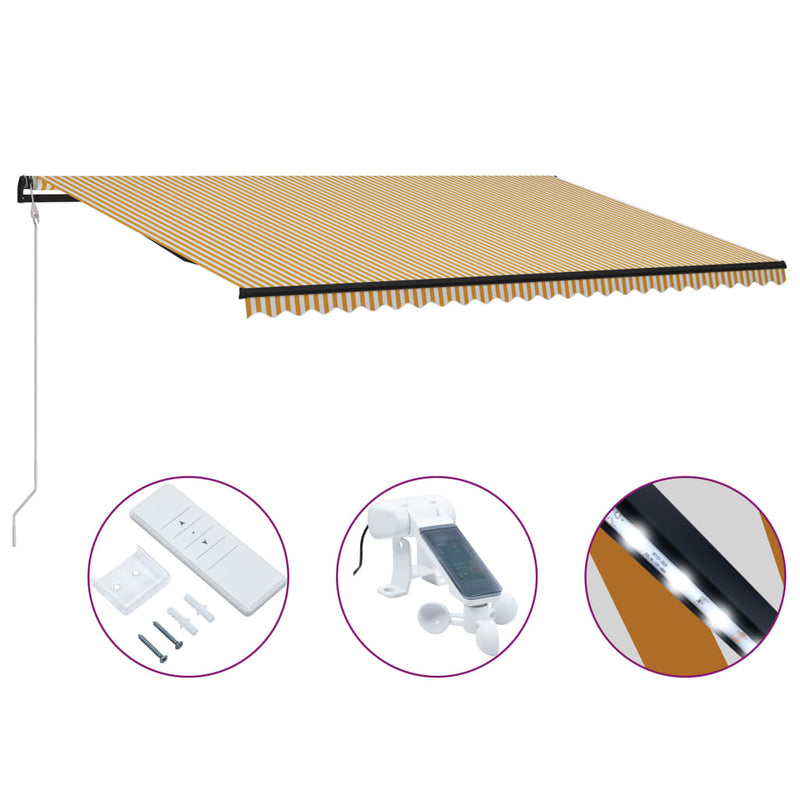 Load image into Gallery viewer, VidaXL Luifel uittrekbaar met windsensor en LED 600x300 cm geel en wit