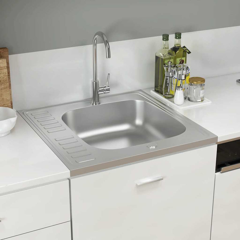 Load image into Gallery viewer, Vidaxl gootsteen met afvoerset 600x600x155 mm roestvrij staal zilver