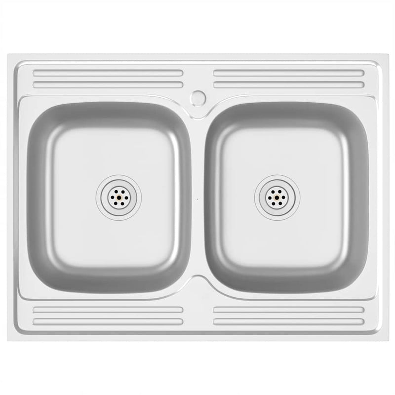 Load image into Gallery viewer, Vidaxl gootsteen met dubbele bak 800x600x155 mm roestvrij staal zilver