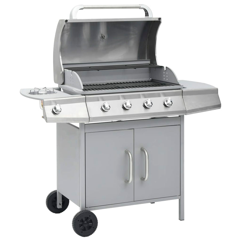 Load image into Gallery viewer, Vidaxl gasbarbecue 4+1 kookzone roestvrij staal zilverkleurig