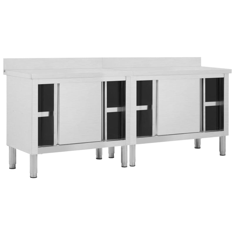 Load image into Gallery viewer, VidaXL Werktafels met deuren 2 st 200x50x(95-97) cm roestvrij staal