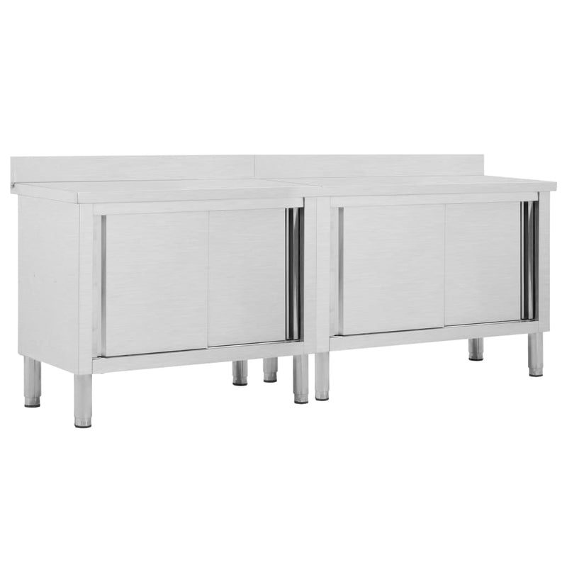 Load image into Gallery viewer, VidaXL Werktafels met deuren 2 st 240x50x(95-97) cm roestvrij staal