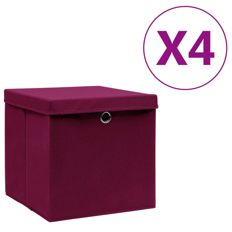 Load image into Gallery viewer, Vidaxl opbergboxen met deksel 4 st 28x28x28 cm donkerrood