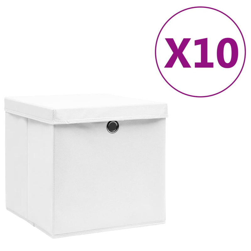 Afbeelding laden in galerijviewer, Vidaxl opbergboxen met deksel 10 st 28x28x28 cm wit