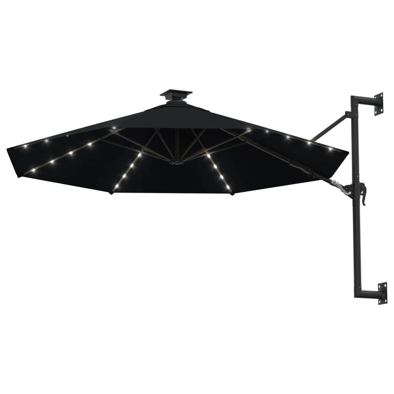 Cargue la imagen en el visor de la galería, Vidaxl wandparasol met led's 300 cm zwart