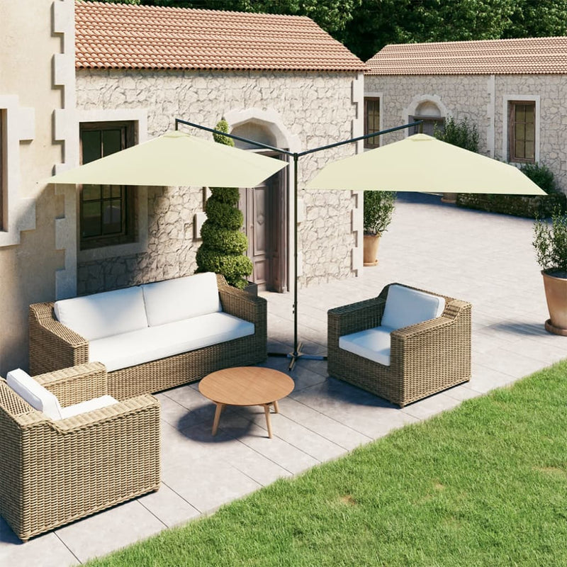 Chargez l'image dans la visionneuse de la galerie, Vidaxl parasol dubbel met stalen paal 600x300 cm zandkleurig