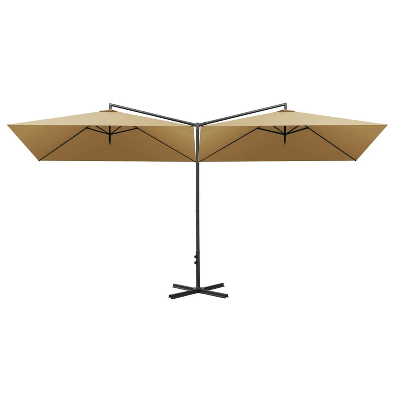 Afbeelding laden in galerijviewer, Vidaxl parasol dubbel met stalen paal 600x300 cm taupe