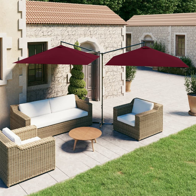 Afbeelding laden in galerijviewer, Vidaxl parasol dubbel met stalen paal 600x300 cm bordeauxrood