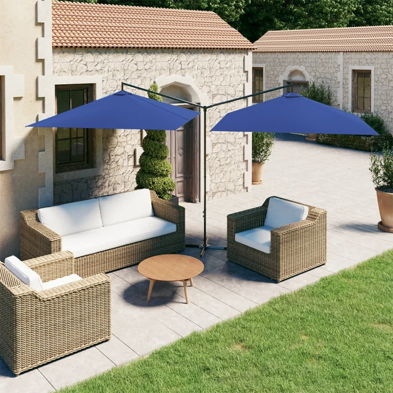 Laden Sie das Bild in Galerie -Viewer, Vidaxl parasol dubbel met stalen paal 600x300 cm azuurblauw