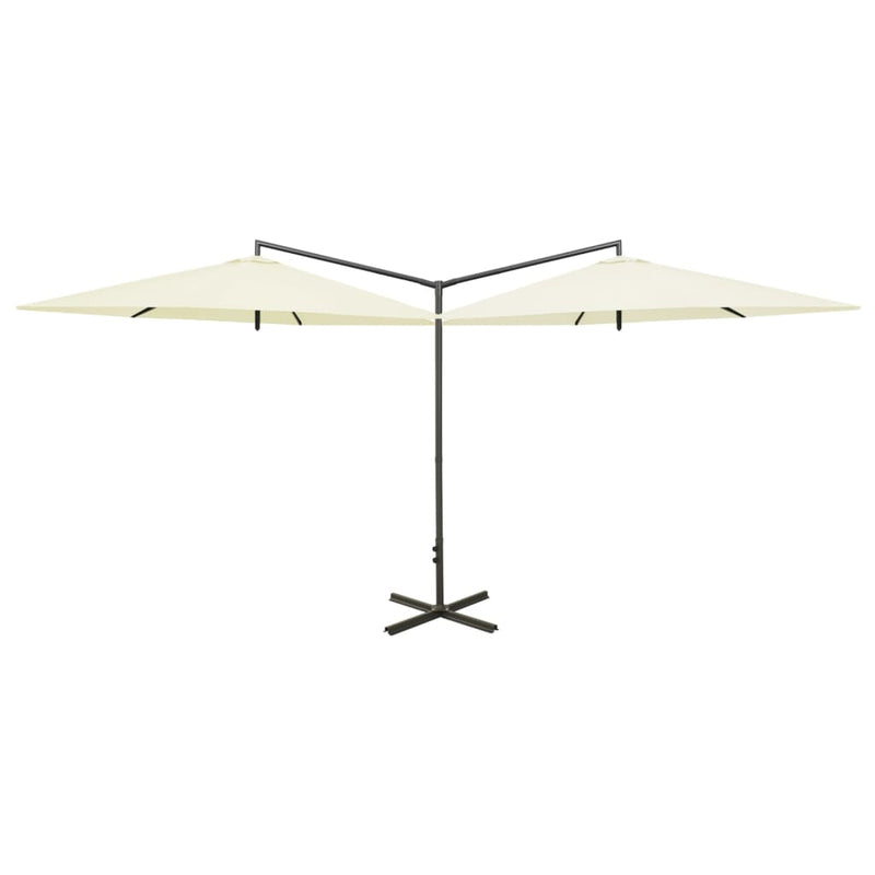 Afbeelding laden in galerijviewer, Vidaxl parasol dubbel met stalen paal 600 cm zandkleurig