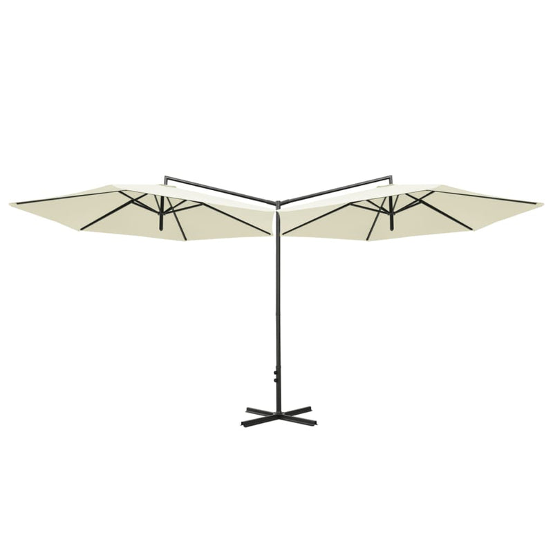 Afbeelding laden in galerijviewer, Vidaxl parasol dubbel met stalen paal 600 cm zandkleurig