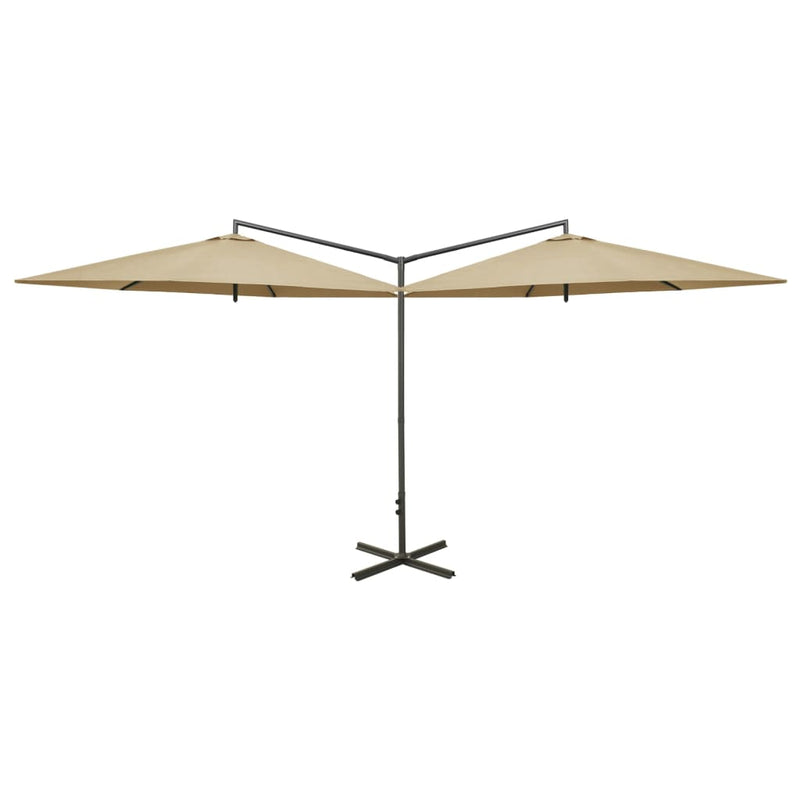 Laden Sie das Bild in Galerie -Viewer, Vidaxl parasol dubbel met stalen paal 600 cm taupe