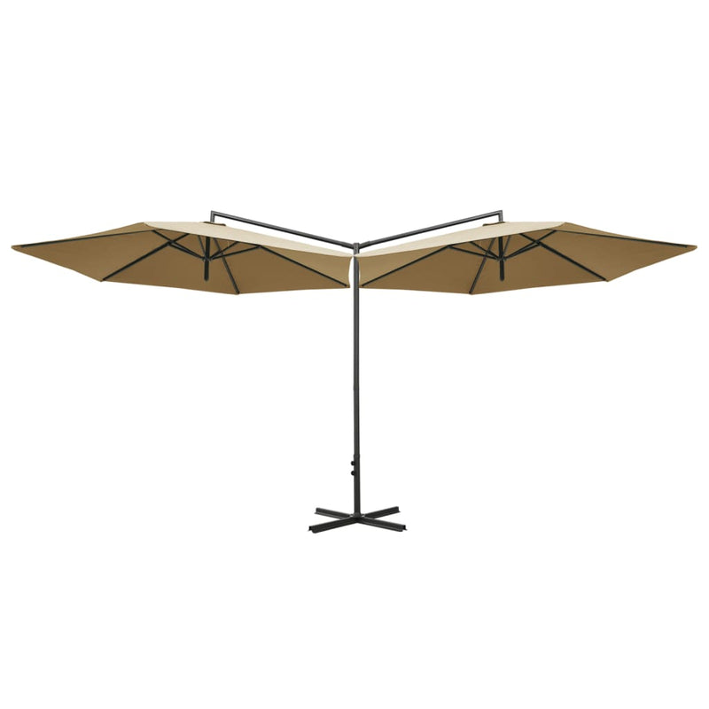 Laden Sie das Bild in Galerie -Viewer, Vidaxl parasol dubbel met stalen paal 600 cm taupe
