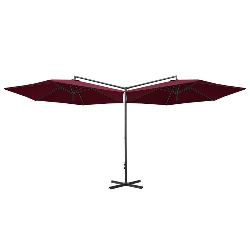 Chargez l'image dans la visionneuse de la galerie, Vidaxl parasol dubbel met stalen paal 600 cm bordeauxrood