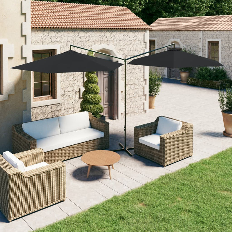 Load image into Gallery viewer, VidaXL Parasol dubbel met stalen paal 600 cm zwart