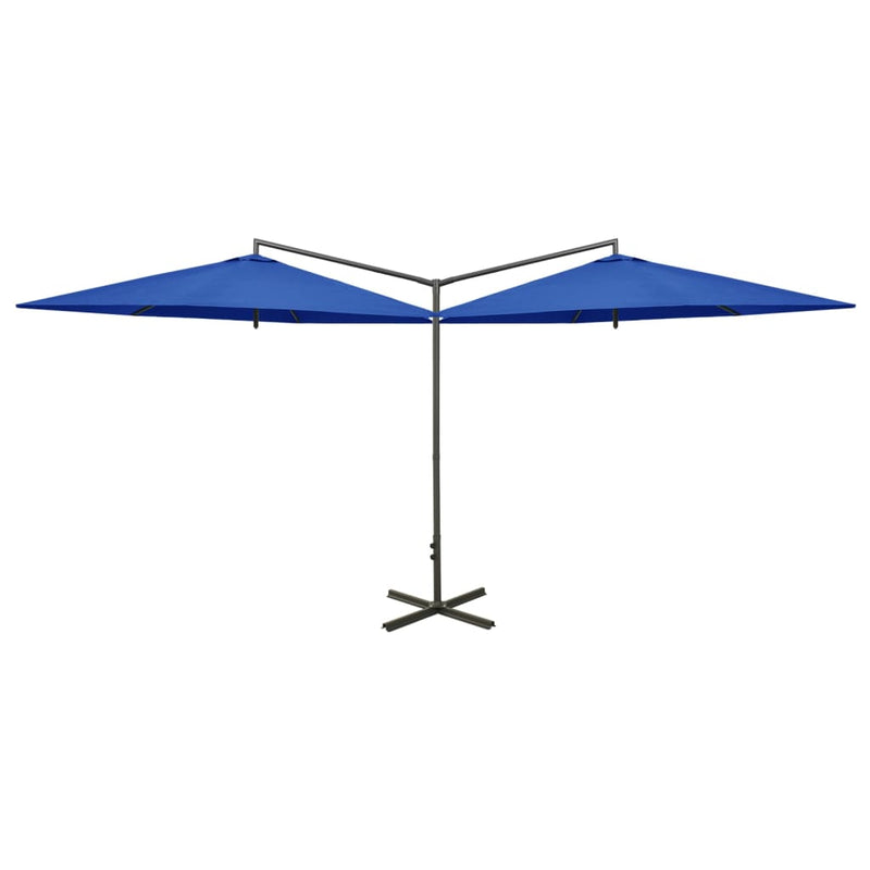 Afbeelding laden in galerijviewer, Vidaxl parasol dubbel met stalen paal 600 cm azuurblauw