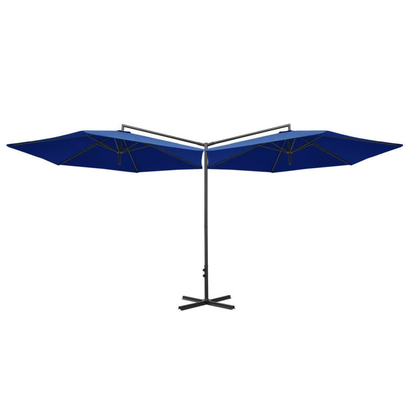 Afbeelding laden in galerijviewer, Vidaxl parasol dubbel met stalen paal 600 cm azuurblauw