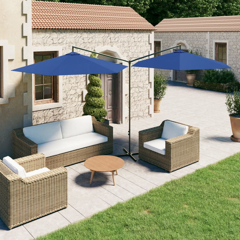 Afbeelding laden in galerijviewer, Vidaxl parasol dubbel met stalen paal 600 cm azuurblauw