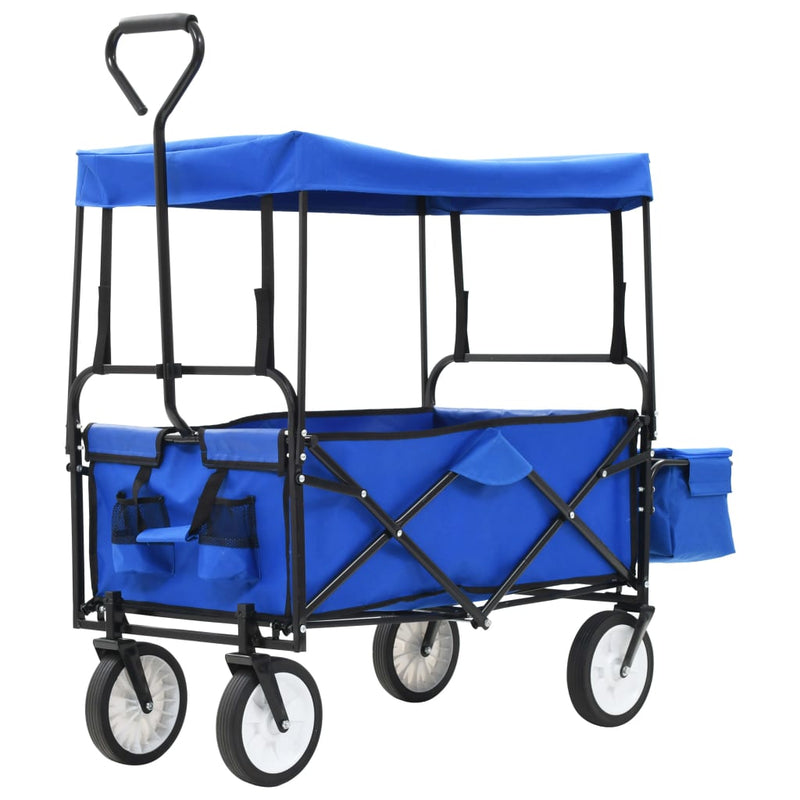 Load image into Gallery viewer, Vidaxl handkar inklapbaar met luifel staal blauw