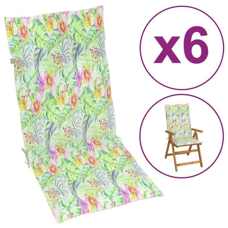 Load image into Gallery viewer, VidaXL Tuinstoelkussens 6 st hoge rug bladpatroon 120x50x3 cm stof