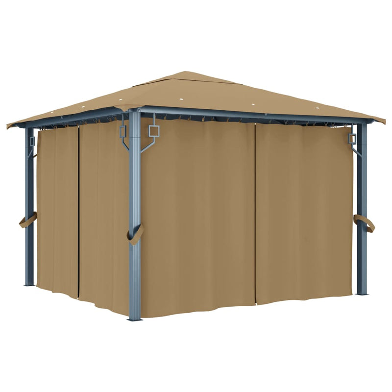 Load image into Gallery viewer, VidaXL Prieel met gordijn 300x300 cm aluminium taupe