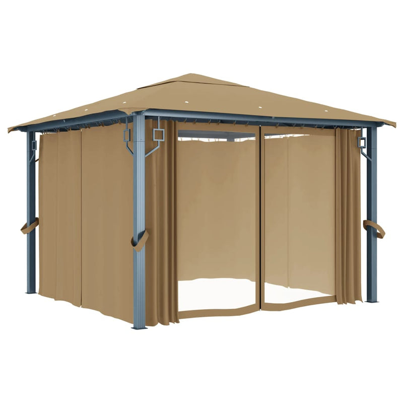 Load image into Gallery viewer, VidaXL Prieel met gordijn 300x300 cm aluminium taupe