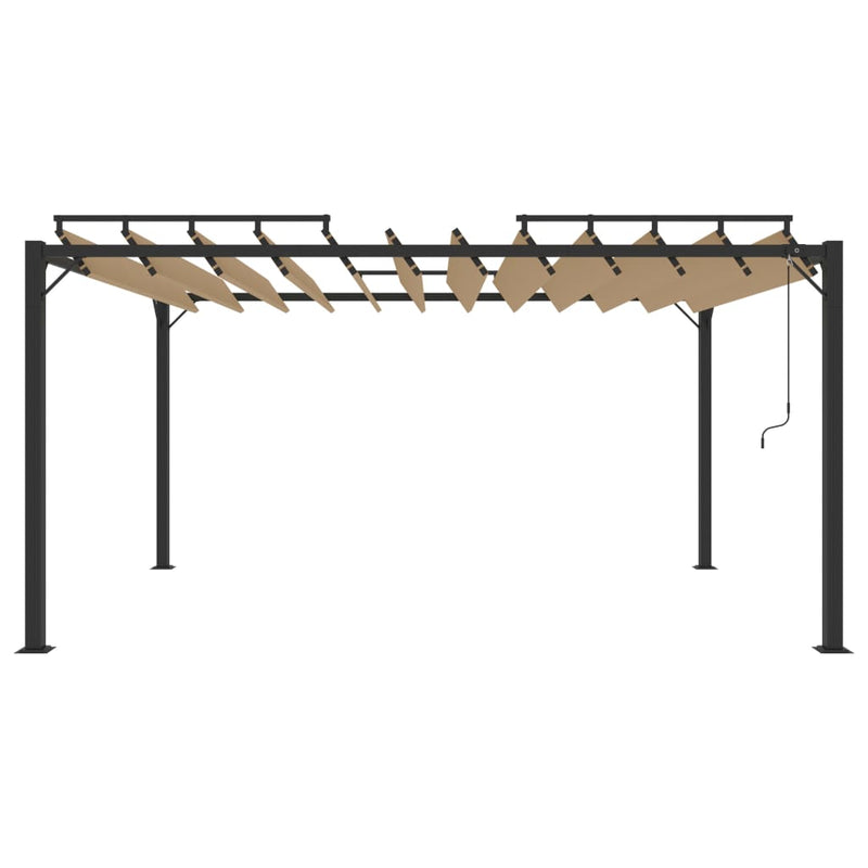 Load image into Gallery viewer, VidaXL Prieel met lamellendak 3x4 m stof en aluminium taupe