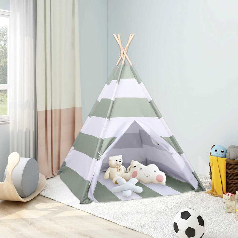 Cargue la imagen en el visor de la galería, Vidaxl kindertent grijs en wit 120 x 120 x 150 cm massief grenenhout