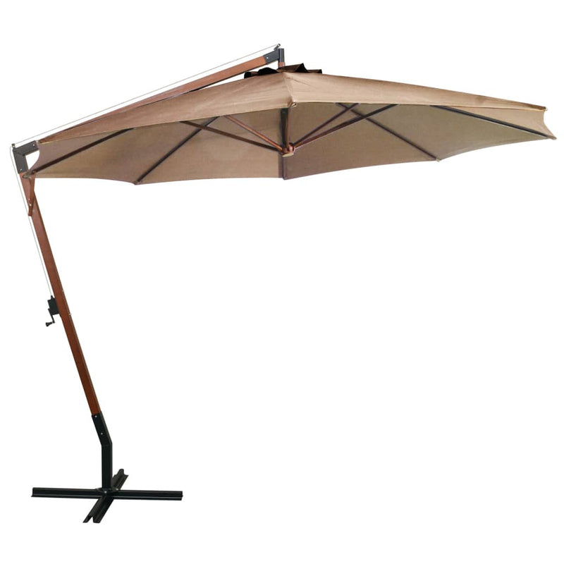 Load image into Gallery viewer, VidaXL Zweefparasol met paal 3,5x2,9 m massief vurenhout taupe