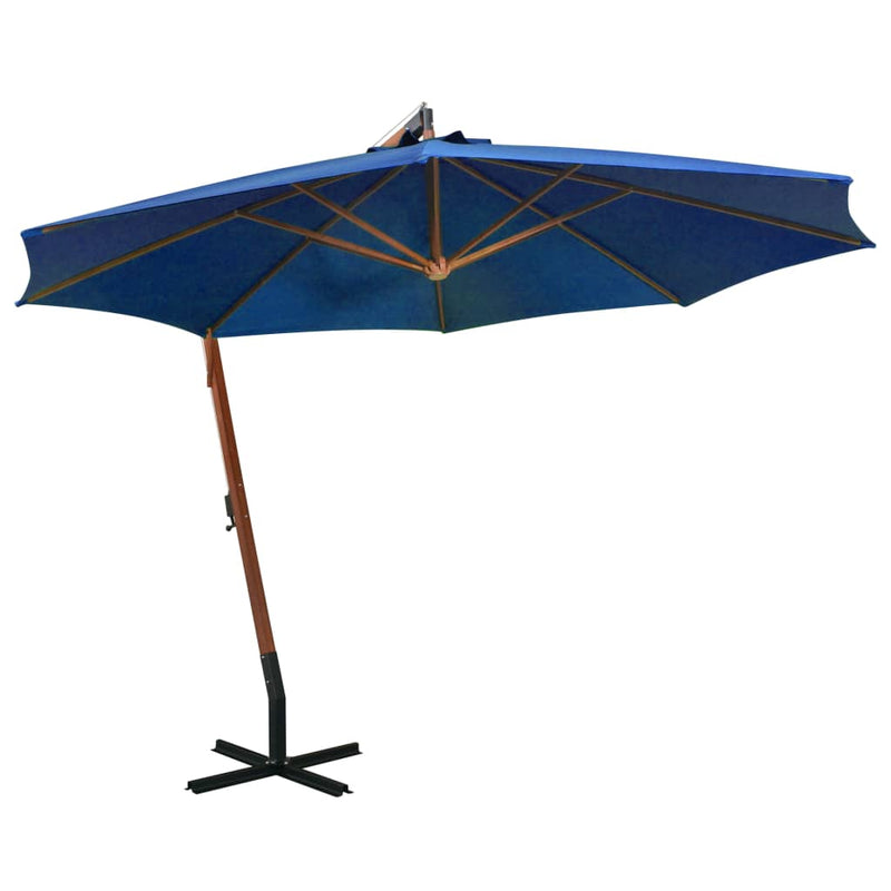 Load image into Gallery viewer, Vidaxl zweefparasol met paal 3,5x2,9 m massief vurenhout azuurblauw