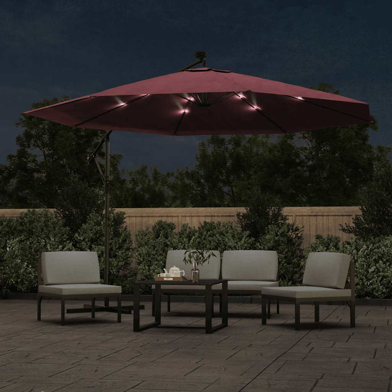 ギャラリービューアに画像をロードする, Vidaxl zweefparasol met led-verlichting 350 cm bordeauxrood