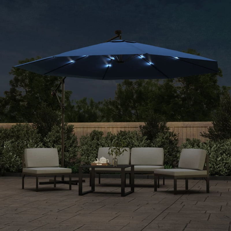 Laden Sie das Bild in Galerie -Viewer, Vidaxl zweefparasol met led-verlichting 350 cm azuurblauw