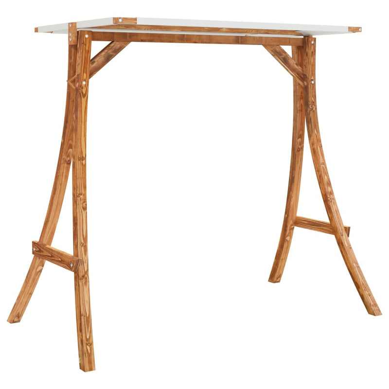 Load image into Gallery viewer, Vidaxl schommelframe met crèmekleur dak gebogen hout met teakafwerking