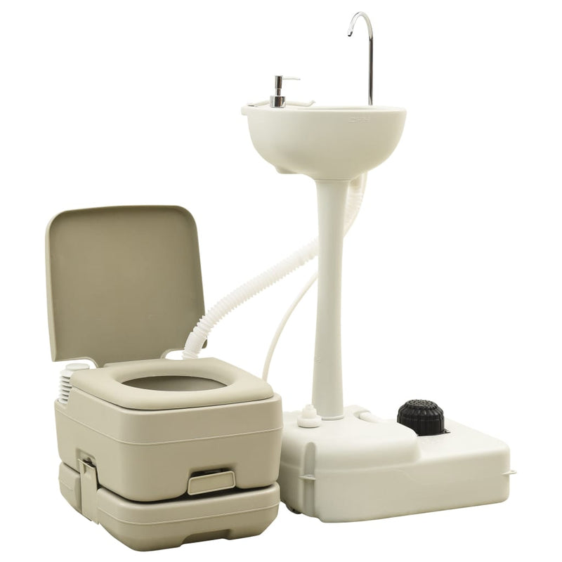 Load image into Gallery viewer, Vidaxl kampeertoilet- en wasbakset 10+10 en 20 l grijs