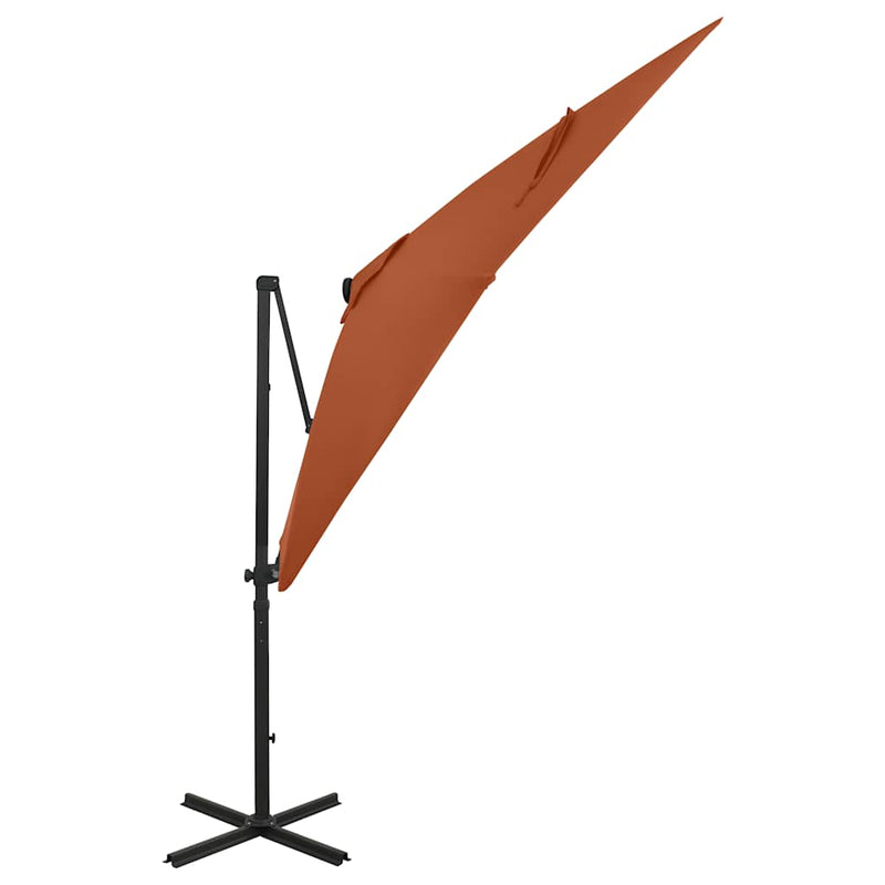 Load image into Gallery viewer, Vidaxl zweefparasol met paal en led-verlichting 250 cm terracottakleur