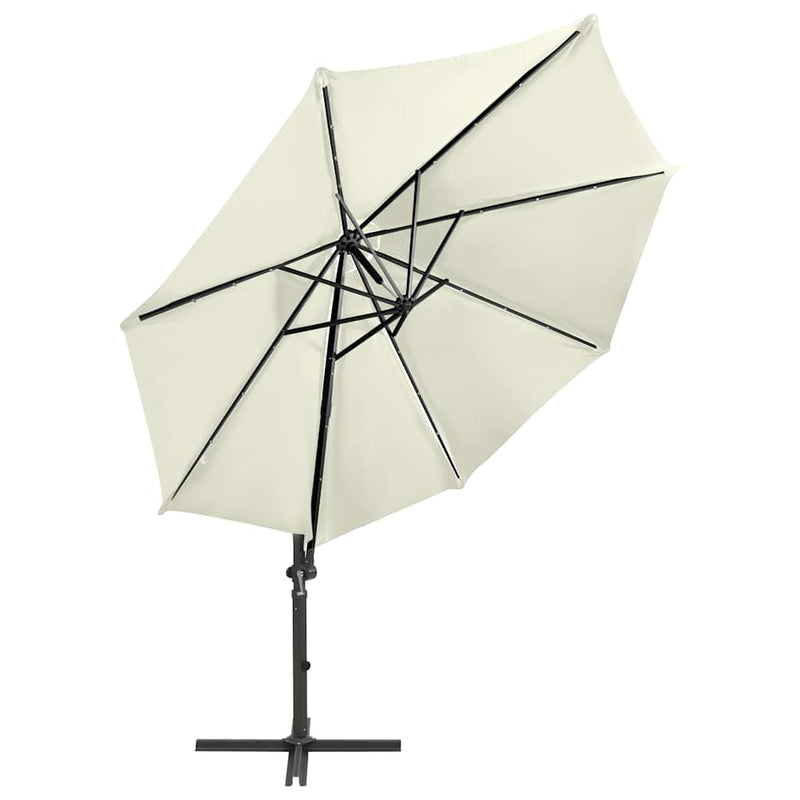 Load image into Gallery viewer, Vidaxl zweefparasol met paal en led-verlichting 300 cm zandkleurig