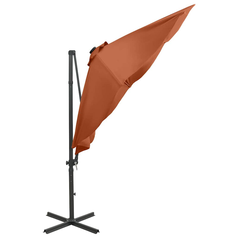 Load image into Gallery viewer, Vidaxl zweefparasol met paal en led-verlichting 300 cm terracottakleur