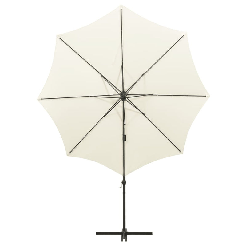 Load image into Gallery viewer, Vidaxl zweefparasol met paal en led-verlichting 300 cm zandkleurig
