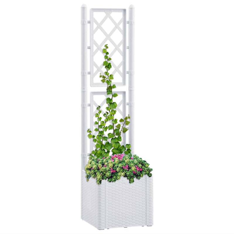 Load image into Gallery viewer, Vidaxl plantenbak hoog met latwerk en zelfbewateringssysteem wit