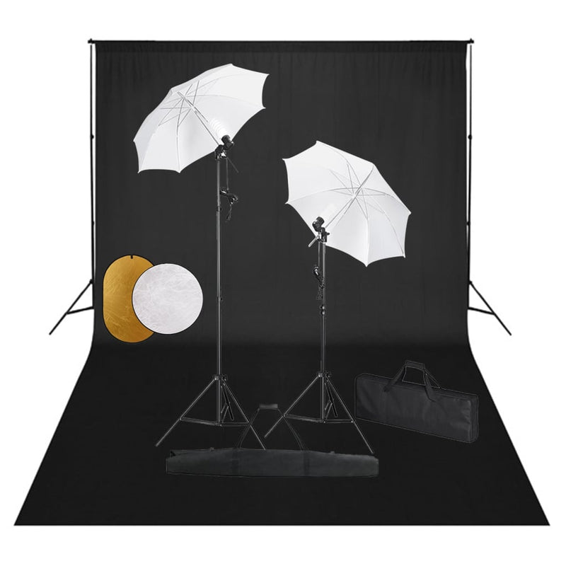 Load image into Gallery viewer, Vidaxl fotostudioset met lampen, paraplu's, achtergrond en reflector